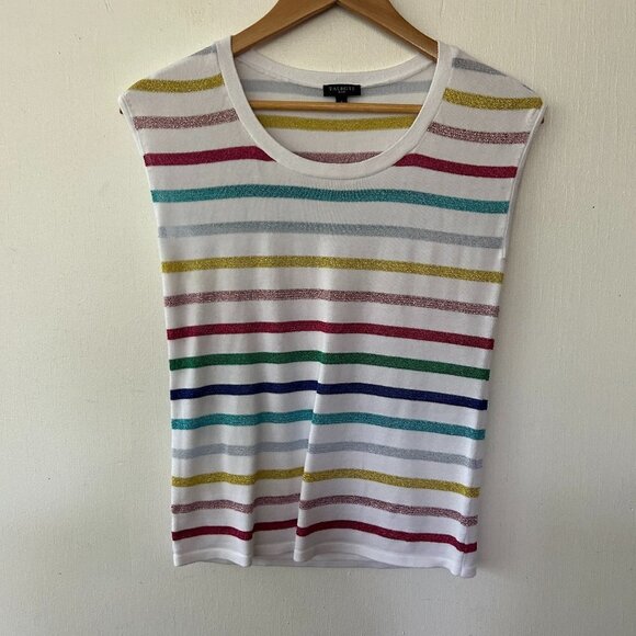Talbots Sleeveless Top Womens Small Petite Metallic Striped Knit Round Neck - Picture 1 of 6